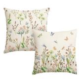 AVOIN colorlife Spring Wildflowers Throw Pillow Covers Set of 2, 18 x 18 Inch Flower Holiday Cushion Case Decoration for Sofa Couch