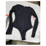 PUMIEY Body Suits for Women Long Sleeve Tops Jet Black Small