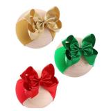 3PCS Baby Bows doboi Christmas Baby Girl Headbands Nylon Hairbands with Golden Weft Webbing Ribbon Bow Handmade Elastic Shiny Baby Hair Bows Headbands for Baby Girls Newborns Infants Toddlers and Kids