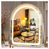 Hasipu Vanity Mirror with Lights, 11"x 14" Arched LED Makeup Mirror, Lighted Makeup Mirror with Lights, Smart Touch Control Dimmable 3 Modes Light 360°Rotation White