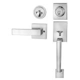 Azdele Front Door Handle and Deadbolt Set, Front Door Lock Set, Exterior Door Lock Set, Front Door Handle with Single Cylinder Deadbolt for Exterior Door,Reversible for Right&Left(Satin Nickel Modern)