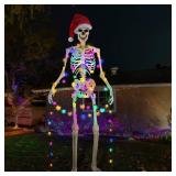 Honoson 12 ft Skeleton Santa Costume Accessories Includes a 23 x 34 Inches Christmas Santa Hat and a String of UL Certification C9 Colored Lights for Halloween Christmas 12 ft Skeleton Costume Decor