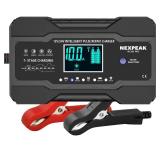 NEXPEAK 10-Amp Car Battery Charger, 12V and 24V Smart Fully Automatic Battery Trickle Charger Maintainer w/Temp Compensation for Truck Motorcycle Lawn Mower Boat Marine Lead Acid Batteries