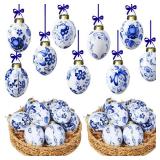 Funtery 18 Pieces Blue and White Porcelain Ornaments Chinoiserie Fall Pumpkin Decor Hanging Pendant Christmas Decor Ceramic Christmas Tree Ornaments for Christmas Autumn Decoration (Pumpkin Style)