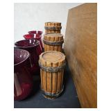 Decorative Log Candle Holders & 5 Red Candle Vases