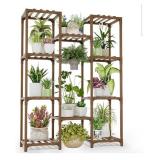 Bamworld Plant Stand Indoor Outdoor Tall Plant Shelf for Multiple Plants Pots Wood Flower Stand Large Flower Holder for Living Room, Patio, Balcony, Garden Decor, Brown