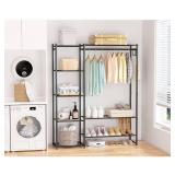 Wardrobe Closet, Portable Clothing Rack for Hanging Clothes, Free Standing Closet Organizers and Storage System with 4 Tiers Shelves for Cloakroom Bedroom, Black