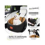 Dog Car Seat for Medium Dogs Under 25 lbs, Comfy Puppy Car Seat with 2 Clip-On Safety Leashes, Non-Slip Bottom Pet Travel Car Seat, Easy to Install and Fully Removable (Black/Coffee, Small)