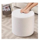 Round Pouf Ottoman and Foot Rest, Soft Boucle Footstool Ottomans for Living Room, Comfort Foam Stuffed Poofs for Couch Desk Resting Your Feet, White