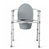 Medline - 3-in-1 Steel Folding Bedside Commode, Height Adjustable, Can be Used as Raised Toilet, Supports 350 lbs - Gray