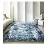 Area Rug 5x7 Washable Rug Boho Soft Abstract Pattern Non-Slip Non-Shedding Faux Wool Vintage Rug for Living Room, Bedroom Rug, Farmhouse, Dining Room, Indoor, Kids Playroom, Blue