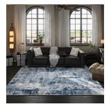 Area Rug 5x7 Washable Rug Boho Soft Abstract Pattern Non-Slip Non-Shedding Faux Wool Vintage Rug for Living Room, Bedroom Rug, Farmhouse, Dining Room, Indoor, Kids Playroom, Blue