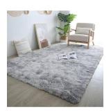 Shag Area Rug,Indoor Ultra Soft Fluffy Plush Rugs for Bedroom Living Room, Non-Skid Modern Nursery Faux Fur Rugs for Kids Room Home Decor (Tie-Dyed Light Gray, 4x6 Feet)