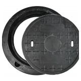 Round 12in Manhole Cover and Frame,10.4in Clear Opening Size,FRP Recessed Solid Top Cover, Replacement Septic Tank Cover and Base for yard,Reinforced Sewage Basin Cover(overall size 16in)