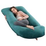 Pregnancy Pillow, Full Body Maternity Pillow 57 inch, with Removable Washable Cover - Sleep Support for Legs, Back, Neck, Shoulder, HIPS, Belly, Velvet Cover (Dark Green)