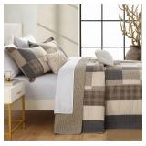 Oversized King Bedspread Quilt 120" x 120", 100% Cotton Lightweight Quilted Bed Spreads Coverlet Set Farmhouse Bedding Cover, 3 Piece, Charcoal/Beige/Browm *Retail $179