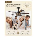 Farmhouse Ceiling Fans with Light, 48 Inch Bedroom Ceiling Fan with Lights, 6-Speed Adjustable, Quiet and Reversible DC Motor, Dual Finish 5 Blades, Rustic Caged Ceiling Fan for Living Room *Retail $9