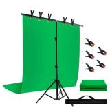 Green Screen Backdrop with Stand Kit, BEIYANG 6.5 X 5 Ft Portable Backdrop Stand Kit with Carrying Bag and 5 Clamps for Streaming, Video conferences and interviews