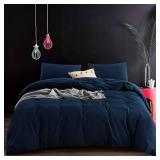 ECOCOTT Navy Blue Duvet Cover Full, 100% Washed Cotton 3 Piece Bedding Set 1 Duvet Cover with Zipper and 2 Pillowcases, Ultra Soft and Easy Care Breathable Duvet Cover (Navy Blue, Full) Retail $52.99