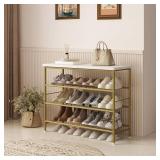 SUOERNUO Shoe Rack Organizer 4 Tier for Closet Entryway Free Standing Metal Storage Shoe Shelf with MDF Top Boardï¼Gold Retail $48.75