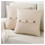 FUTEI Beige Linen Decorative Throw Pillow Covers 20x20 Inch Set of 2, Square Cushion Case with Vintage Button/Zipper,Modern Farmhouse Home Decor for Couch,Bed Retail $23.99