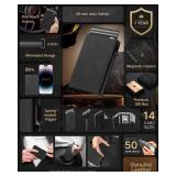 typecase Mens Wallet Card Holder: Pop Up Aluminum Case, Premium Genuine Leather, Smart, RFID Blocking, Slim, Minimalist, Front Pocket - 9-14 Card Capacity | ID Window | Cash Slot (Black) Retail $42.99