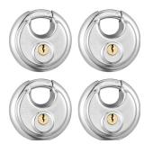 Guliffen Keyed Alike Discus Padlocks,Stainless Steel Disc Padlock with Key for Storage Unit, Sheds, Garages and Trailerï¼4 Pack Locks with Keys Retail $19.20