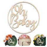 13.8in Oh Baby Sign for Baby Shower Backdrop Gold Wooden Baby Shower Banner Sign for 1st Birthday Backdrop,Oh Baby Wood Sign for Wall Photo Props,Baby Announcements (Wooden Color) Retail $12.89