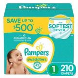 Pampers Swaddlers Diapers Size 1 (8-14 Pounds) 210 Count