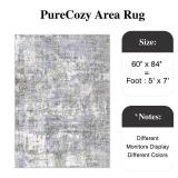 PureCozy Machine Washable Area Rug 5x7 Grey Living Room Rug Indoor Accent Rug Modern Abstract Low Pile Carpet Distressed Throw Rug Bedroom Office Dining Room Kitchen Laundry Room Non Slip