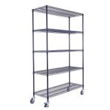 Utility Basics 48"x18"x72" Black 5-Tier Premium Wire Shelving NSF 4000 LBS MAX Capacity Heavy Duty Steel Storage Rack for Warehouses, Garages, Hospitals, Commercial Spaces, & Schools w/Premium Wheels