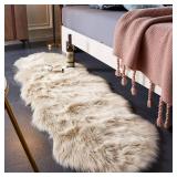 EasyJoy Ultra Soft Fluffy/Fuzzy Shaggy Area Rug Faux Fur Chair Cover Seat Pad for Bedroom Floor Sofa Living Room (2 x 6 ft Sheepskin, Beige)