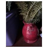 Red vase faux fern