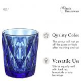 Whole Housewares Cobalt Blue Colored 9.5 Ounce Water Glasses, Set of 6 Diamond Pattern Vintage Style Drinking Cups, Retail: $ 32.99