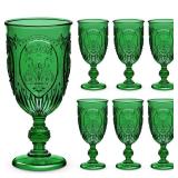 Wiwiqing 6 Pcs Plastic Goblets 7.5oz Vintage Goblet Plastic Wine Glasses Colored Retro Embossed Water Goblets for Wine Bar Juice Baby Shower Wedding Reception Grand Event Party (Dark Green)