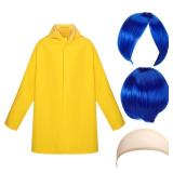 Xinnun 3 Pieces Halloween Yellow PVC Raincoat with Detachable Hood Blue Short Straight Wig Elastic Hair Net for Halloween (90-120 cm)****L****