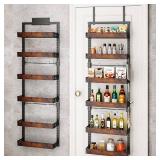 bukfen Over the Door Pantry Organizer, 6-Tier Adjustable Wooden Basket Kitchen Pantry Door Organization and Storage, Heavy-Duty Metal Hanging Kitchen Spice Rack,D6.3 x W17.71 x H50.60 inch,1 Pack