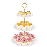 BACUTHY 3 Tier Cupcake Stand Holder, Plastic Cup Cake Stand Towel with Tiered Serving Tray for Cupcakes, Donuts, Fruits and More, White (White)