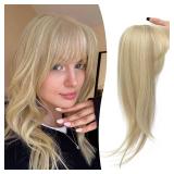 MORICHY Clip in Bangs 360° Bangs Hair Clip Fake Bangs Clip in Hair Extensions Clip on Bangs for Women with Long Layered Hair Blonde Highlights Curved Bangs for Daily Use