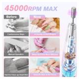 Beloving Portable Nail Drill Professional, 45000RPM Rechargeable Nail Drill Electric File Machine for Acrylic Gel Polish Remover, Cordless Nail Kit for Manicure Pedicure with 11 Bits for Salon Home