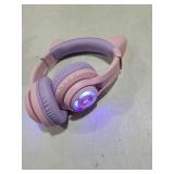 iClever Cat Ear Kids Bluetooth Headphones, LED Lights Up, 74/85/94dB Volume Limited, 50H Playtime,Bluetooth 5.2, USB C,Kids Headphones Wireless Over Ear for Travel iPad Tablet, Meow Macaron-Purple