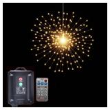 PXBNIUYA 1 Pack Starburst Sphere Lights, 200 LED Firework Lights, 8 Modes Dimmable Waterproof Hanging Fairy Light, Copper Wire Lights for Patio Parties Christmas (Solar Powered)