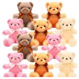 Skylety 10 Pieces Bears Bulk Stuffed Animals Soft Plush Toy Valentines Day Gift Bears with Ribbon Bow for Boys Girls Birthday Wedding Baby Shower Bears Party Favor(Warm Colors)