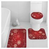 Arttown Christmas Bathroom Rug Set of 3, Red Snowflakes 3 Pieces Bath Mats Set for Bathroom, No Slip Washable Cover Floor Rug Decorations for Kitchen Bathroom Bedroom