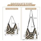 Straw Hobo Beach Bag for Women, Woven Tote Bag Summer Crochet Shoulder Bag Purse with PU Leather Strap,Vintage Foldable Handbag for Everyday Travel Vacation(Black-Adjustable Strap)