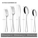 60 Piece Silverware Set for 12, Stainless Steel Flatware Set Tableware Set Include Forks Knives Spoons, Mirror Polished Cutlery Set for Home Kitchen and Restaurant Party, Dishwasher Safe