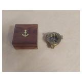 Nautical Brass Navigation Instrument With Wooden Box