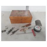 Wood box with fishing barometer and openers