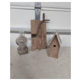 Birdhouse, Buggy Step and Oil Lamp