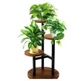 GEEBOBO 5 Tier Plant Stand With 4 Wheels, Metal Wood Tall Plant Stands For Indoor Plants Multiple, Corner Tiered Flower Plants Shelf Stand for Living Room Bedroom, Brown